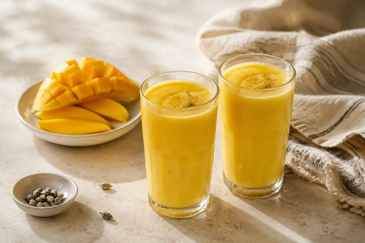 Mango lassi allo yogurt con cardamomo