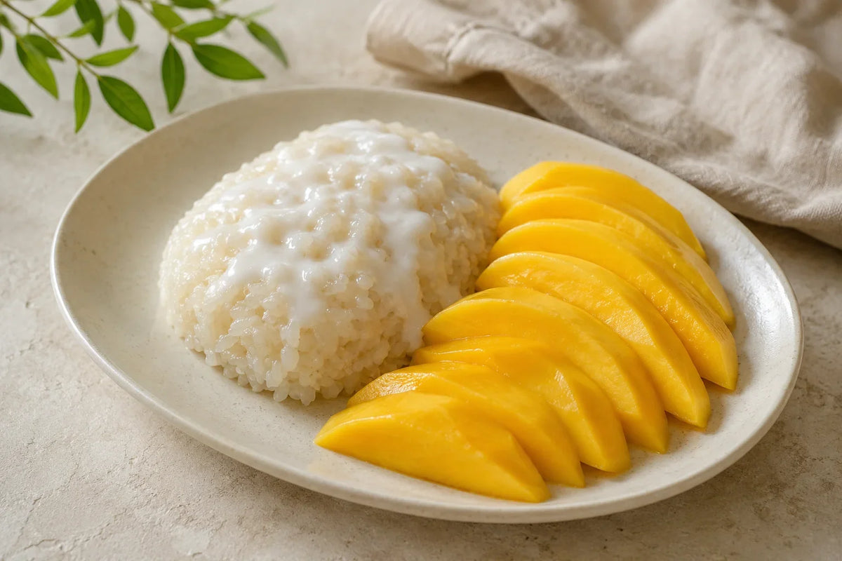 Mango sticky rice con riso glutinoso e crema di cocco