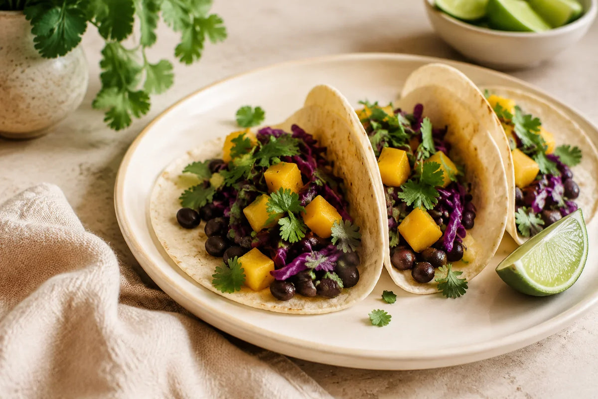 Tacos con fagioli neri e mango: ricetta vegetale